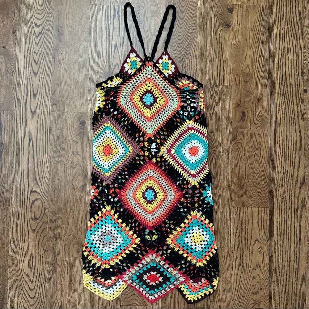 POL Crochet Granny Square Mini Dress Swim Coverup– One Size Fits Most – NWOT - Picture 5 of 5